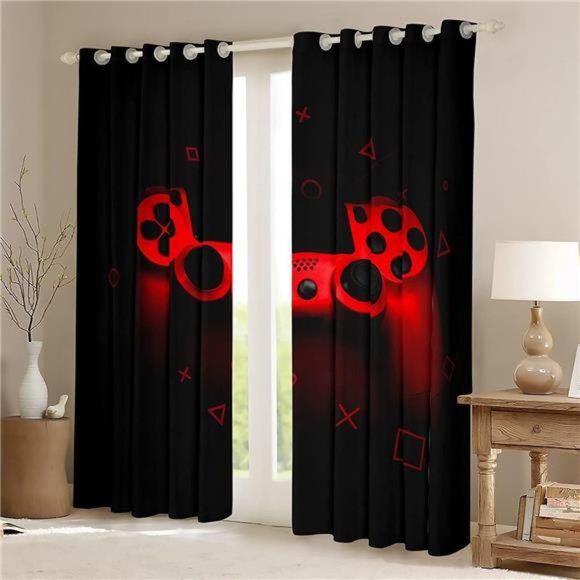 Boys Games Room Darkening Curtain Red Gaming Console Window Curtain for Bedroom - Picture 3 of 6